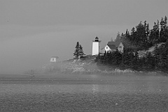 Early Morning Fog by Burnt Coat Harbor Light -BW
